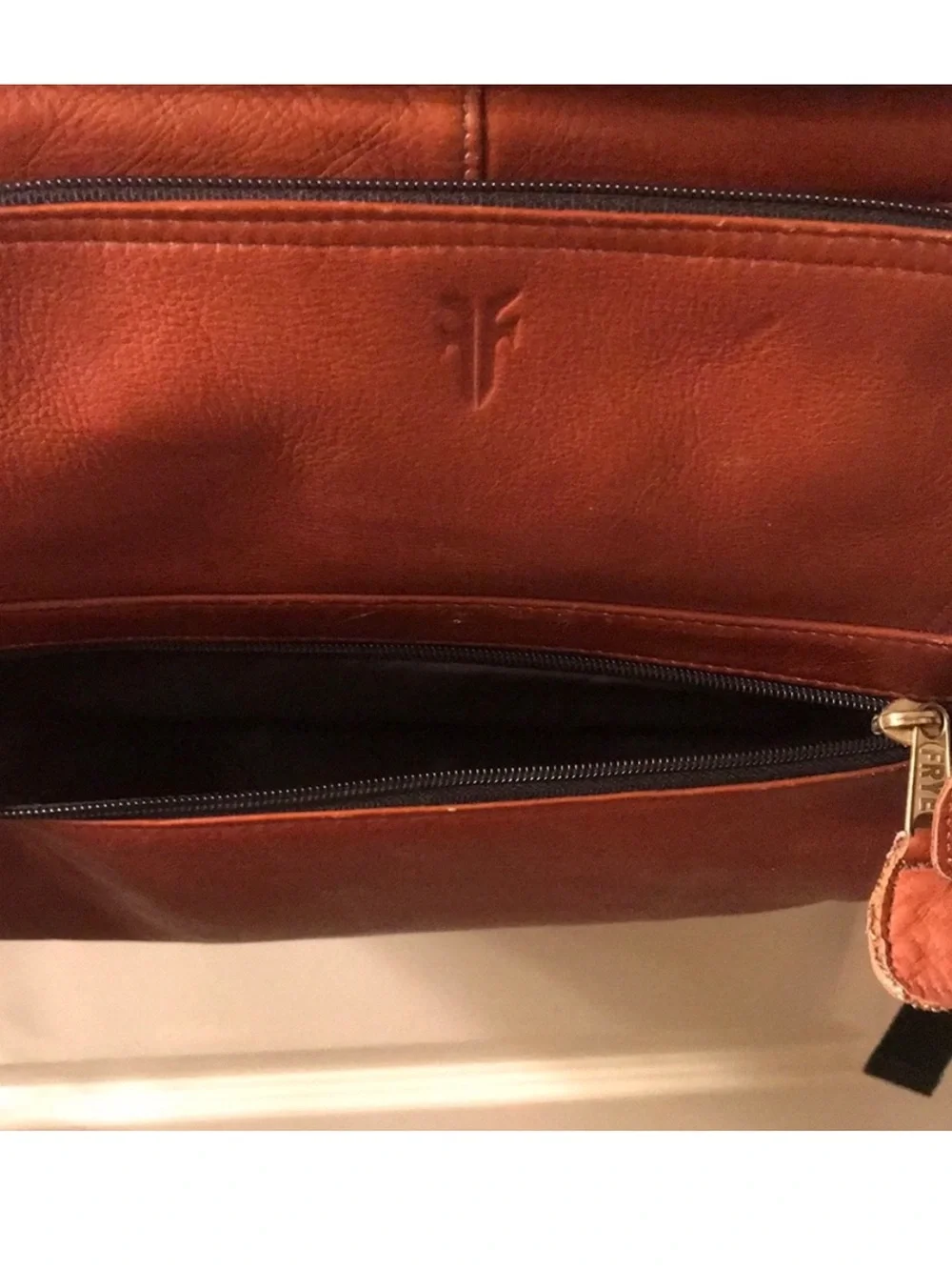 Frye vintage brown leather zippered backpack padded laptop sleeve multi pocket